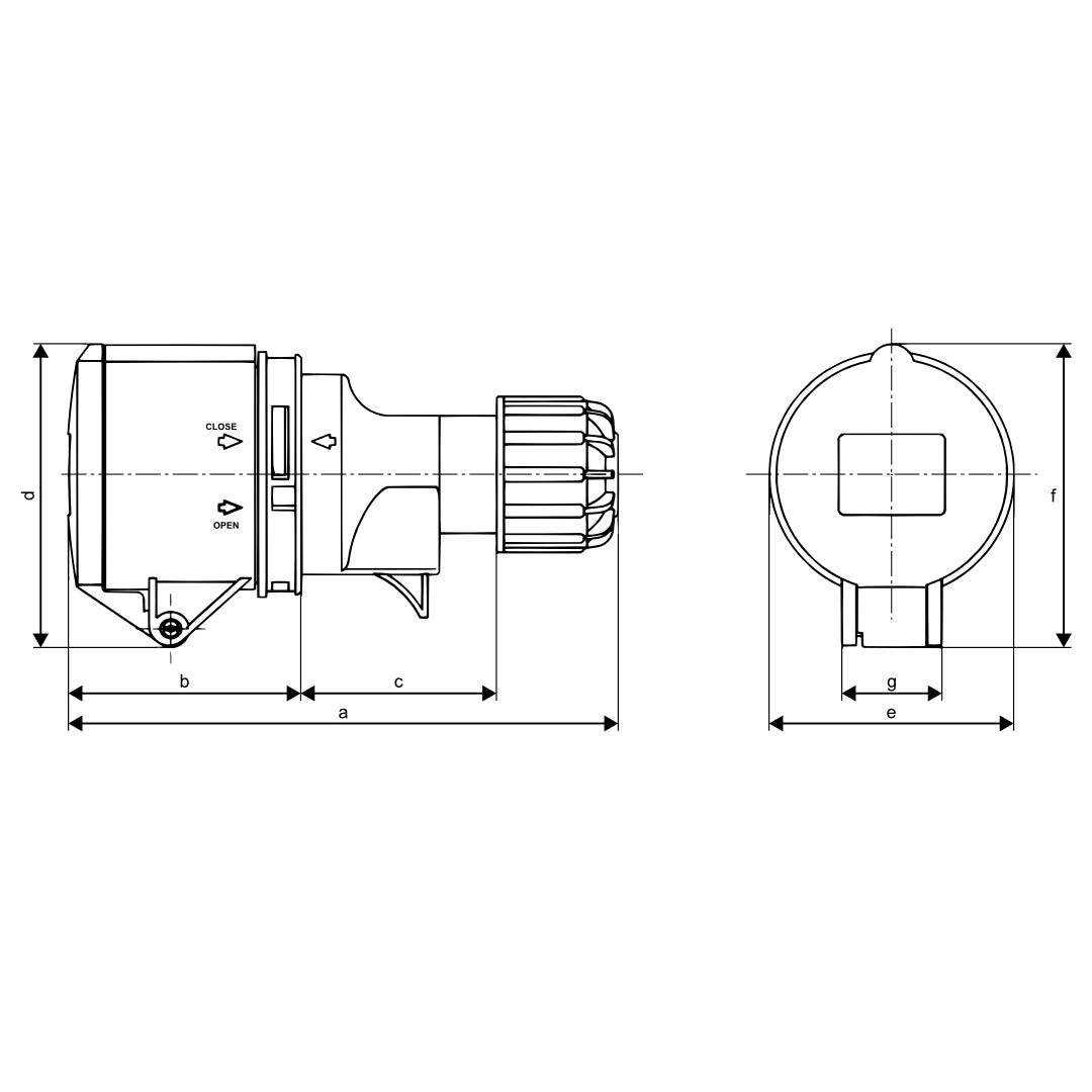 CEE Form IP44 16A socket dimension drawing