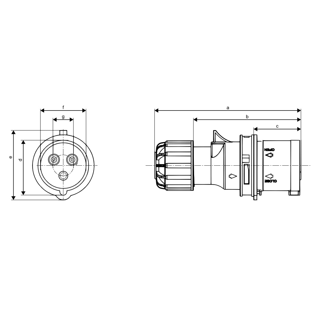 CEE Form 2P+E 16A / 32A IP44 plug dimension drawing