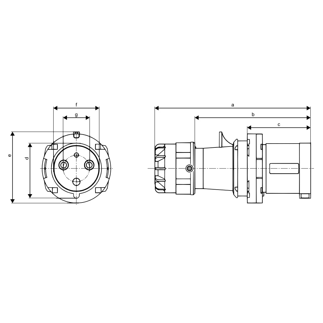 CEE Form 2P+E 63A IP44 plug dimension drawing