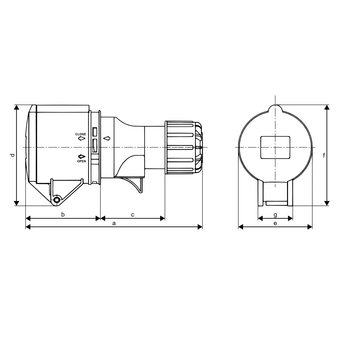 CEE Form IP44 32A socket dimension drawing