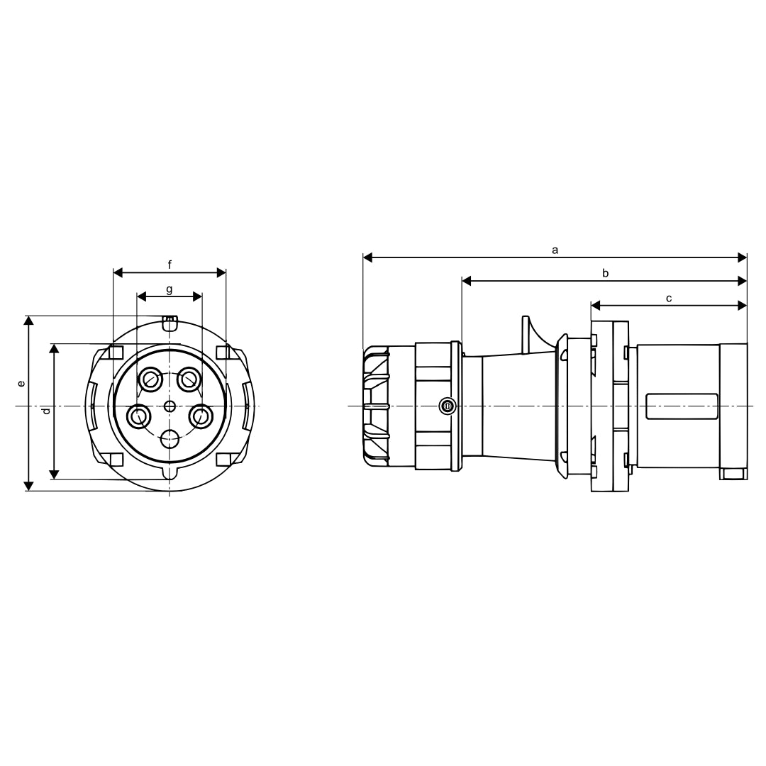 CEE Form IP44 63A plug dimension drawing