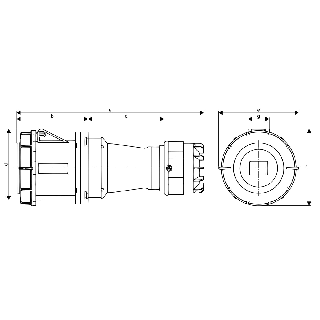 CEE Form IP67 125A socket dimension drawing