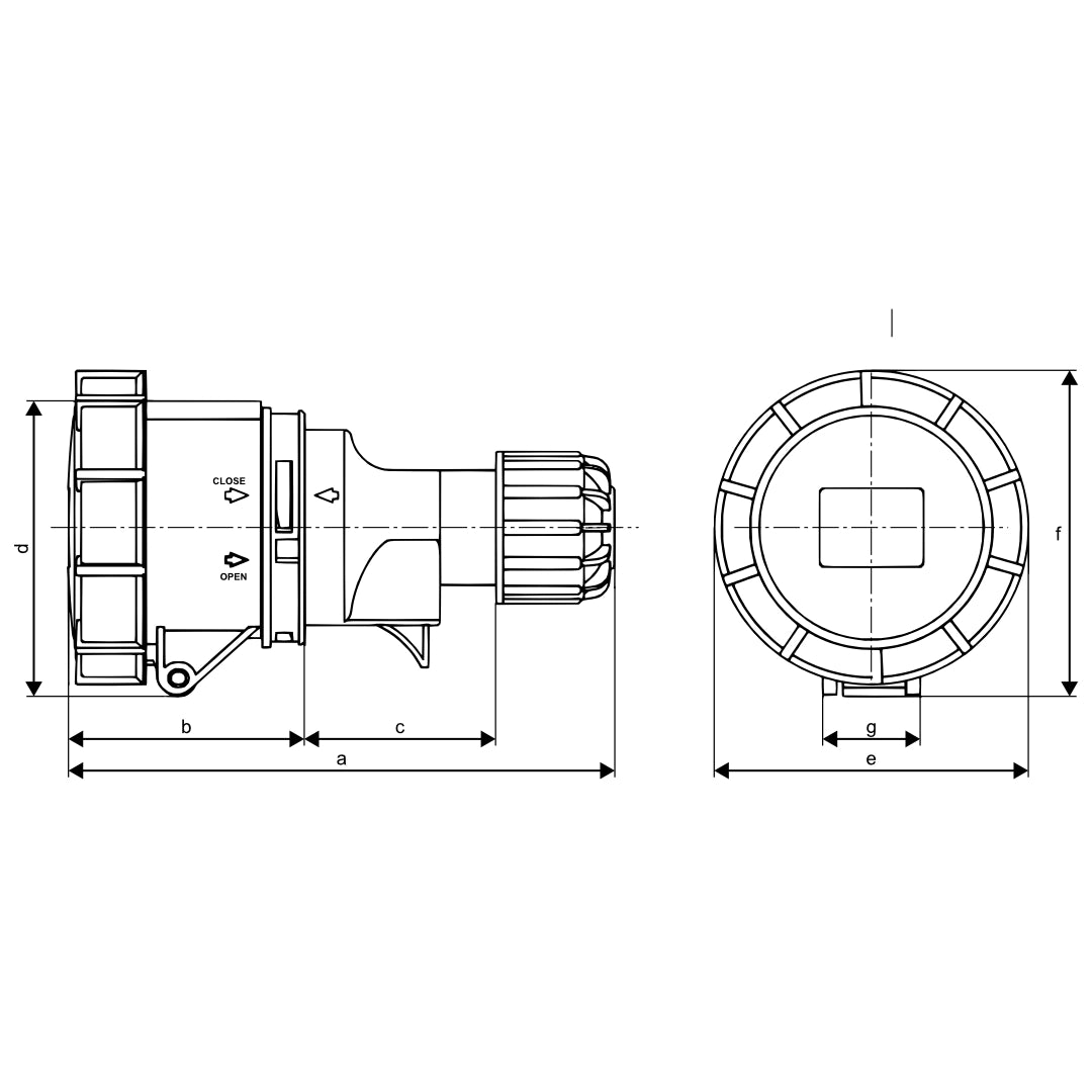 CEE Form IP67 16A socket dimension drawing