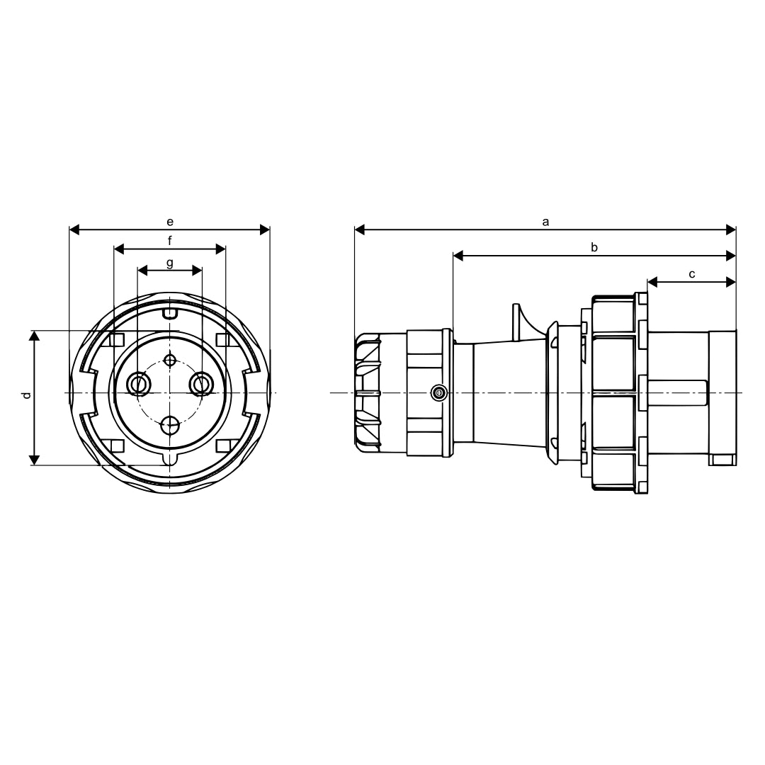 CEE Form 2P+E 63A IP67 plug dimension drawing