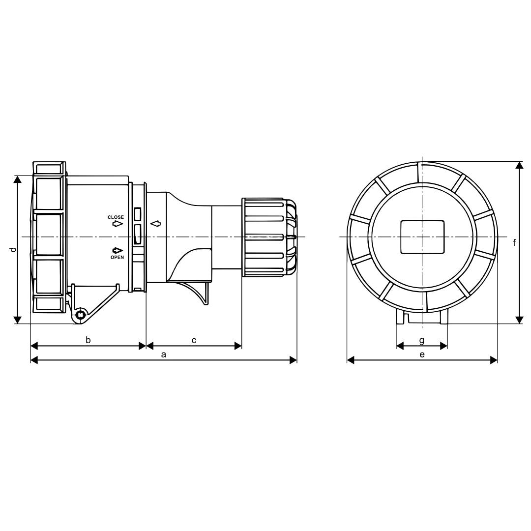 CEE Form IP67 32A socket dimension drawing
