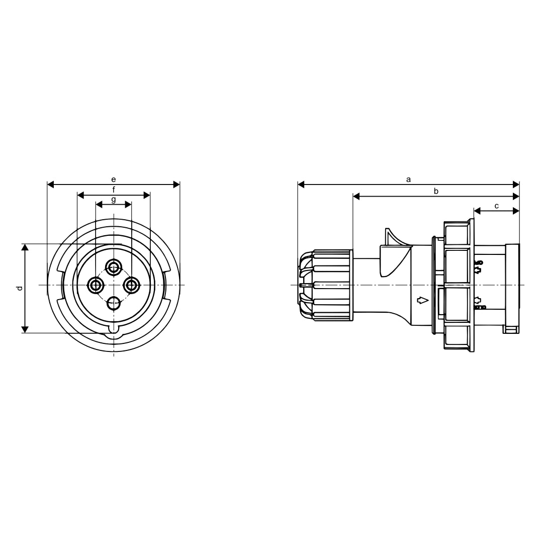 CEE Form 3P+E 16A IP67 plug dimension drawing
