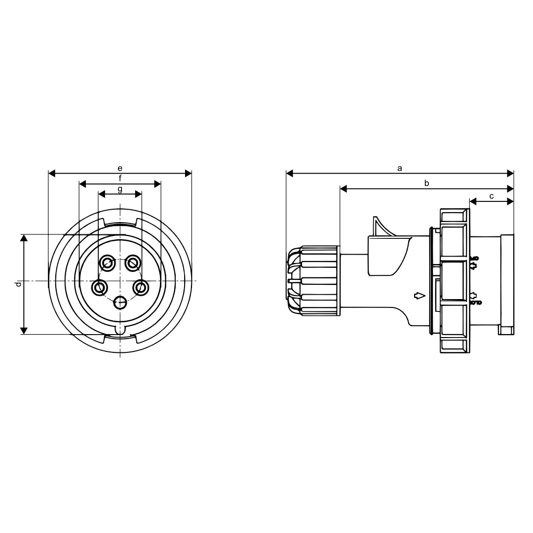 CEE Form 3P+N+E 16A IP67 plug dimension drawing