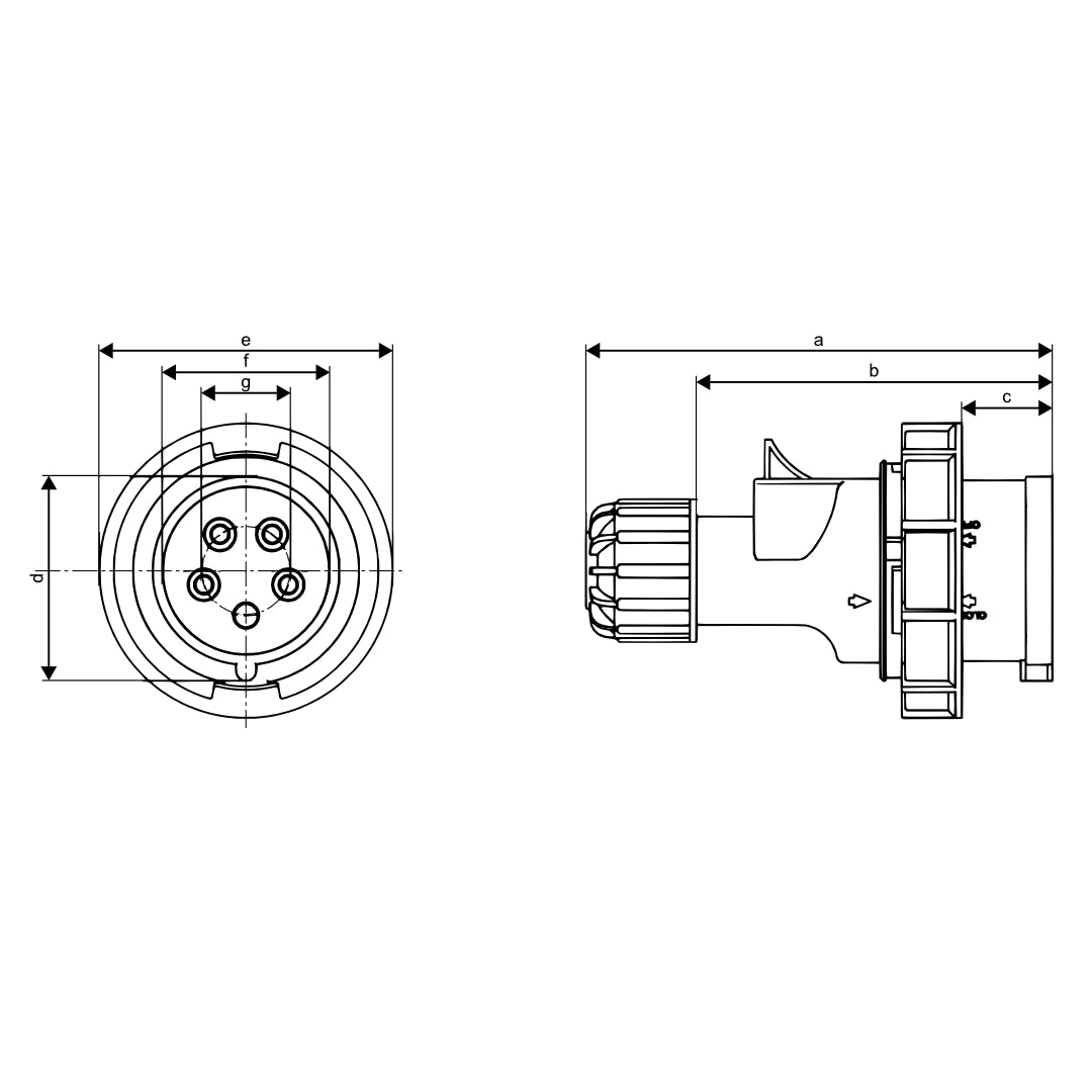 CEE Form 3P+N+E 32A IP67 plug dimension drawing