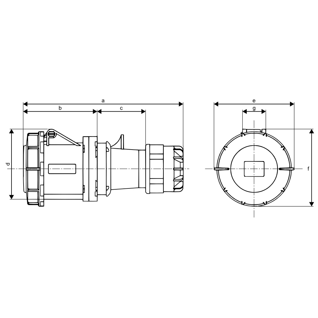 CEE Form IP67 63A socket dimension drawing